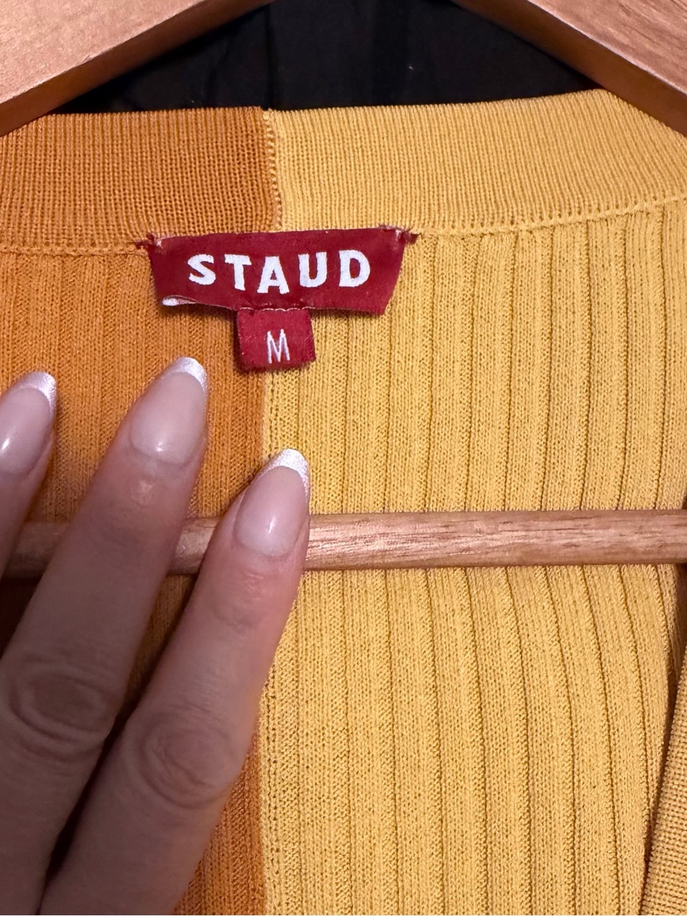 STAUD Two-Tone Ribbed Button-Front Maxi Dress or Cardigan in Honey Goldie M - Picture 9 of 10